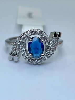 Swarovski Crystal Elements Sapphire Blue Swarovski Elements Halo Ring Size 7